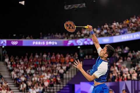 Lakshya Sen returns during the Men’s Singles bronze medal match
